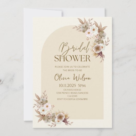 Elegantes Brautparty-Party mit getrockneten Blume Einladung (Vorderseite)