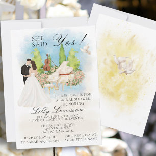 Elegantes Brautparty Piano Violine sagte sie ja! Einladung