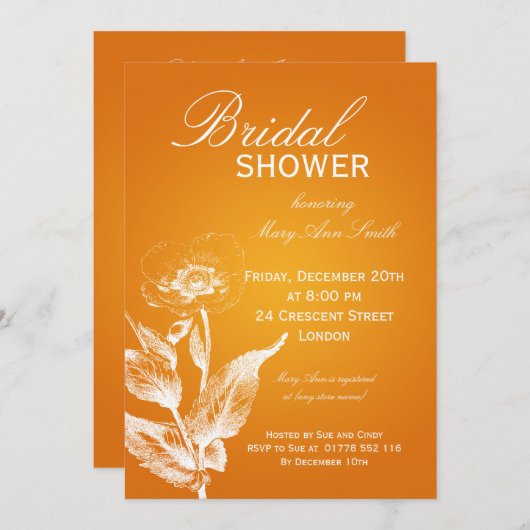 Elegantes Brautparty Poppy Orange Einladung (Vorne/Hinten)