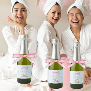 Elegantes Brautparty Regency Bow Blue Vintag Schaumweinetikett