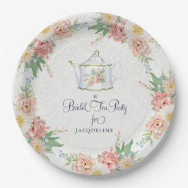 Elegantes Brautparty Rosa, weiß gestrichen, floral Pappteller