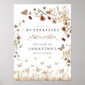 Elegantes Brautparty-Schild mit Blumenschmetterlin Poster (Vorne)