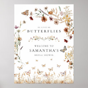 Elegantes Brautparty-Schild mit Blumenschmetterlin Poster