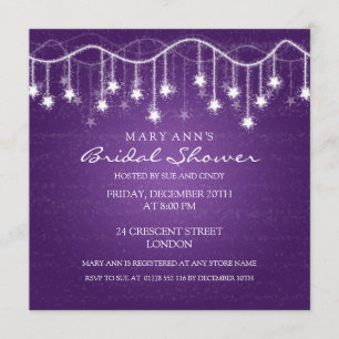 Elegantes Brautparty-schimmernde Sterne lila Einladung