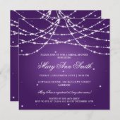 Elegantes Brautparty Sparkling String Lila Einladung (Vorne/Hinten)