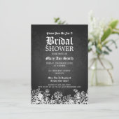 Elegantes Brautparty Viktorianisch Geblüht Schwarz Einladung (Stehend Vorderseite)