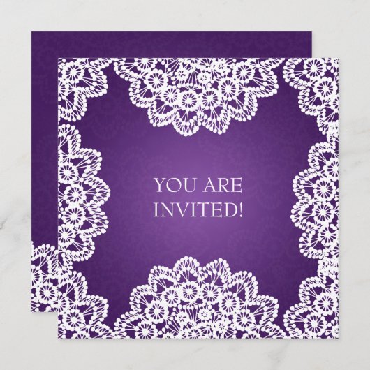 Elegantes Brautparty Vintag Lace Lila Einladung (Vorne/Hinten)