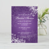 Elegantes Brautparty Vintagen Wirbel Lila Einladung (Stehend Vorderseite)