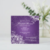 Elegantes Brautparty Vintagen Wirbel Lila Einladung (Stehend Vorderseite)