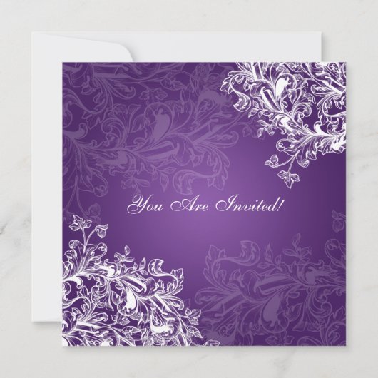 Elegantes Brautparty Vintagen Wirbel Lila Einladung (Rückseite)