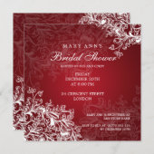 Elegantes Brautparty Vintagen Wirbel Rot Einladung (Vorne/Hinten)