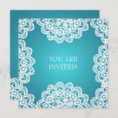 Elegantes Brautparty-Vintages Spitze-Blau Einladung (Vorne/Hinten)