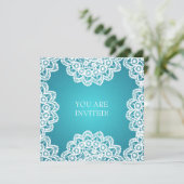 Elegantes Brautparty-Vintages Spitze-Blau Einladung (Stehend Vorderseite)