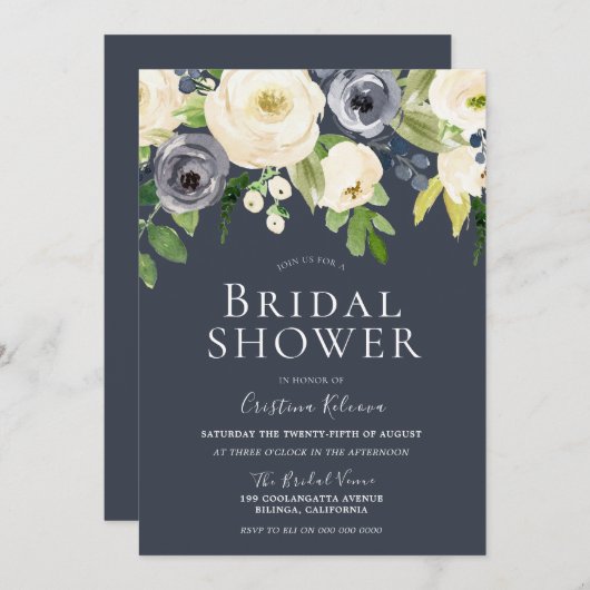 Elegantes Brautparty von Navy & White Einladung (Vorne/Hinten)