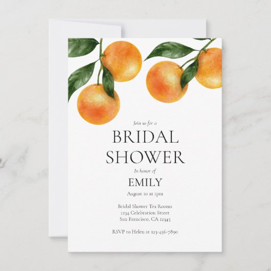 Elegantes Brautparty von Wasserfarbe Zitrusfrüchte Einladung (Vorderseite)