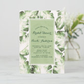 Elegantes Brautparty von White Green Tropical Blät Einladung (Stehend Vorderseite)