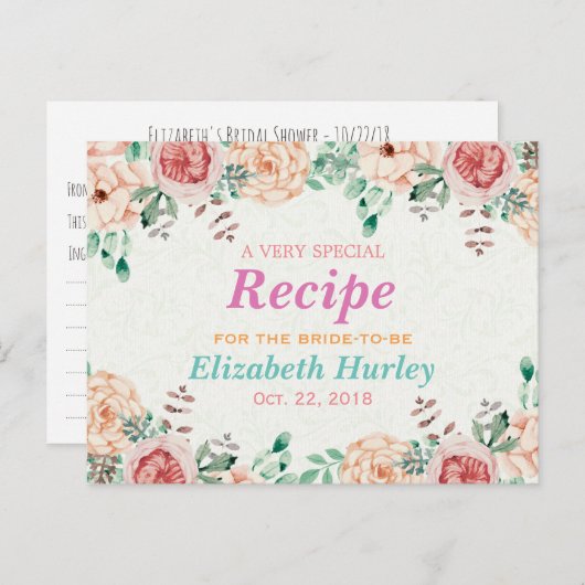 Elegantes Brautparty Wasserfarbe Einladungspostkarte (Vorne/Hinten)