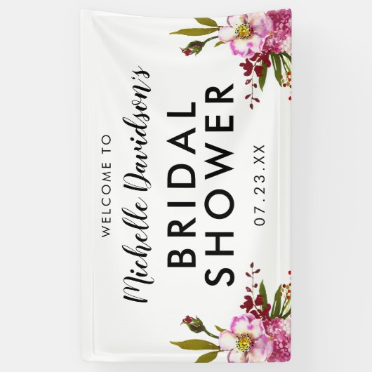 Elegantes Brautparty Wasserfarbe Rosa Rosa Banner (Vertikal)