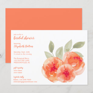 Elegantes Brautparty Wasserfarben Peach Peonies Einladung