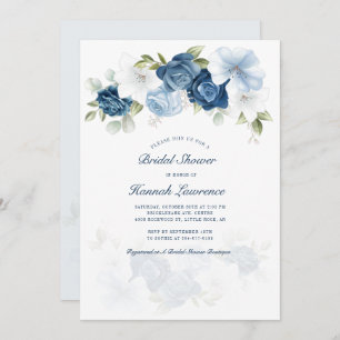 Elegantes Brautparty Watercolor Dusty Blue Floral Einladung