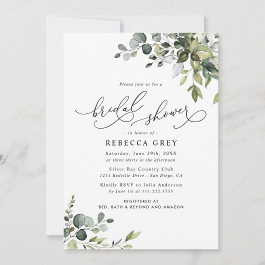 Elegantes Brautparty Watercolor Einladung (Vorderseite)