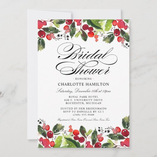 Elegantes Brautparty Watercolor Grüne Einladung (Vorderseite)