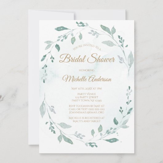 Elegantes Brautparty Watercolor Grüne Einladung (Vorderseite)