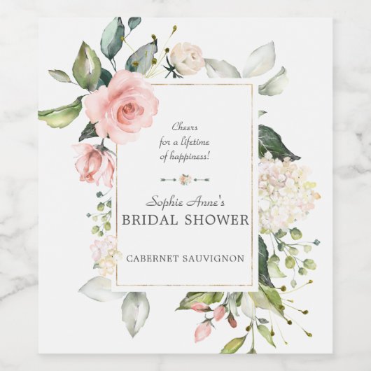 Elegantes Brautparty Watercolor Rosa Rosa Blush Weinetikett (Einzelnes Label)