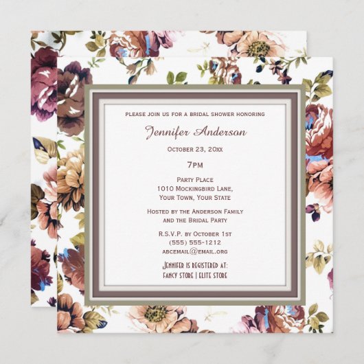 Elegantes Brautparty Weinflora Einladung (Vorne/Hinten)