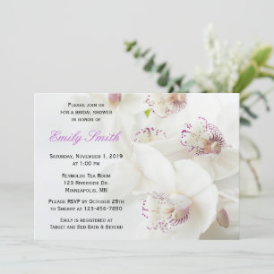 Elegantes Brautparty "White & Lila Orchids" Einladung