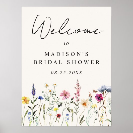 Elegantes Brautparty Wildblume Begrüßungszeichen Poster (Vorne)