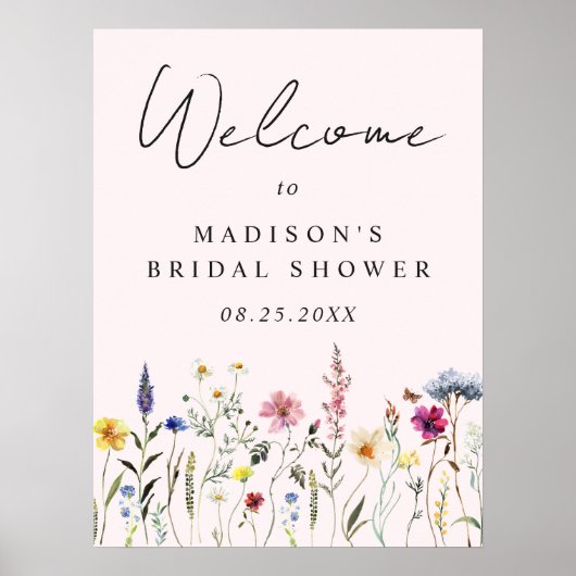 Elegantes Brautparty Wildblume Begrüßungszeichen Poster (Vorne)