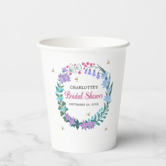 Elegantes Brautparty Wildblumen Garland Pappbecher (Rückseite)