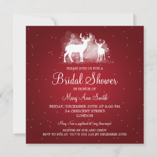 Elegantes Brautparty Winter Deer Sparkle Rot Einladung