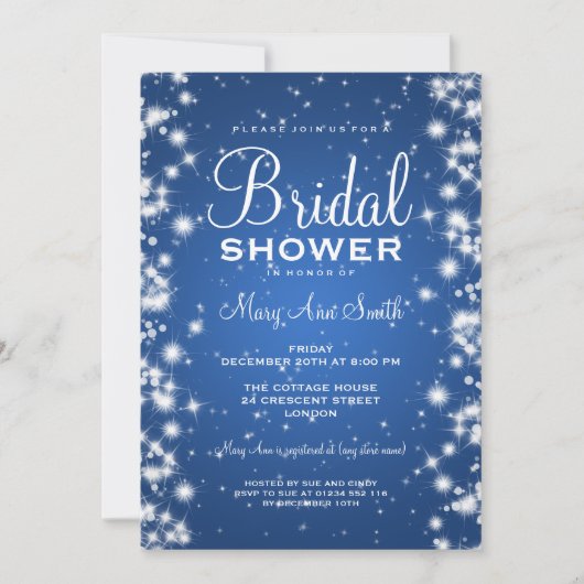 Elegantes Brautparty-Winter-Schein-Blau Einladung (Vorderseite)