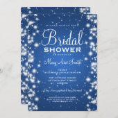 Elegantes Brautparty-Winter-Schein-Blau Einladung (Vorne/Hinten)
