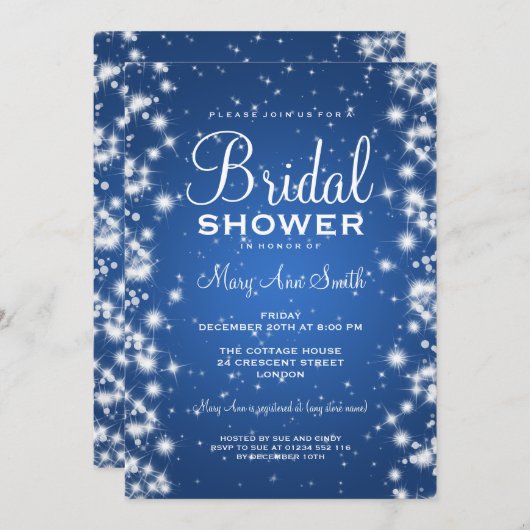 Elegantes Brautparty-Winter-Schein-Blau Einladung (Vorne/Hinten)