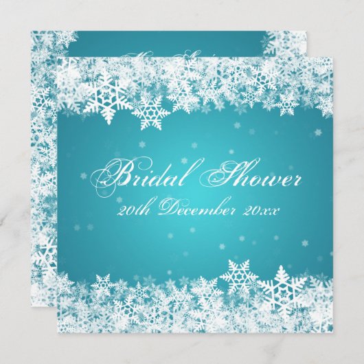 Elegantes Brautparty Winterschneeflocken Blau Einladung (Vorne/Hinten)