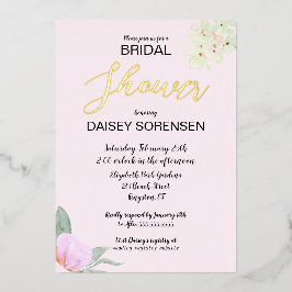 Elegantes Brautrosa und Golddusche Einladung