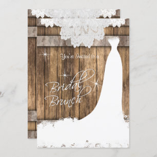 Elegantes Bridal Brunch in rustikalem Holz und Spi Einladung