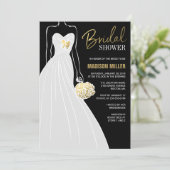 Elegantes Bride Black Gold Foil Brautparty Einladung (Stehend Vorderseite)