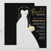 Elegantes Bride Black Gold Foil Brautparty Einladung (Vorne/Hinten)