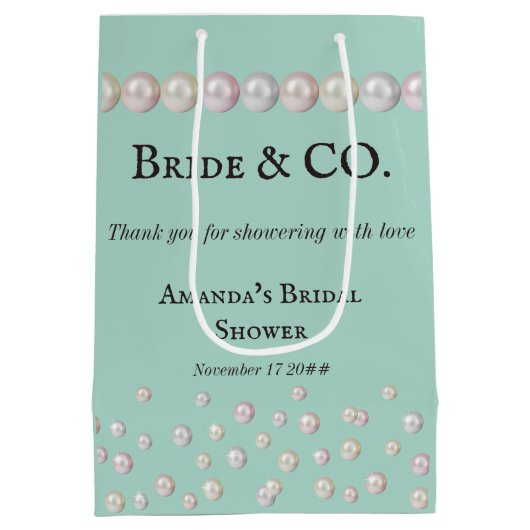 Elegantes Bride & Co Aquamarines Blue Pearl Brautp Mittlere Geschenktüte (Rückseite)