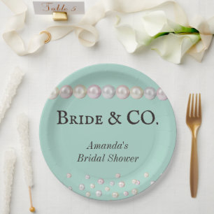 Elegantes Bride & Co Aquamarines Blue Pearl Brautp Pappteller