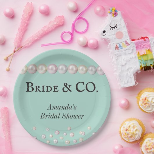 Elegantes Bride & Co Aquamarines Blue Pearl Brautp Pappteller (Party)