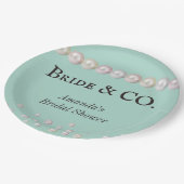 Elegantes Bride & Co Aquamarines Blue Pearl Brautp Pappteller (Schrägansicht)