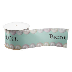 Elegantes Bride & Co Aquamarines Blue Pearl Brautp Satinband