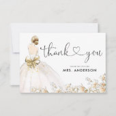 Elegantes Bride Gown Dress Gold Floral Brautparty Dankeskarte (Vorderseite)