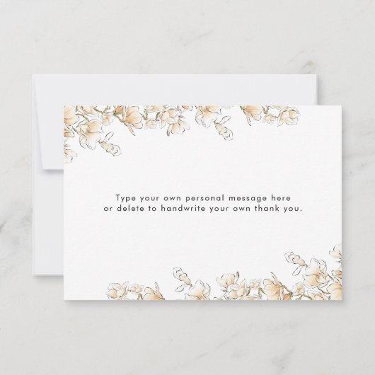 Elegantes Bride Gown Dress Gold Floral Brautparty Dankeskarte (Rückseite)