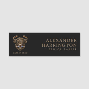 Elegantes Bronze-Buffalo-Friseur-Shop-Logo-Persona Namensschild